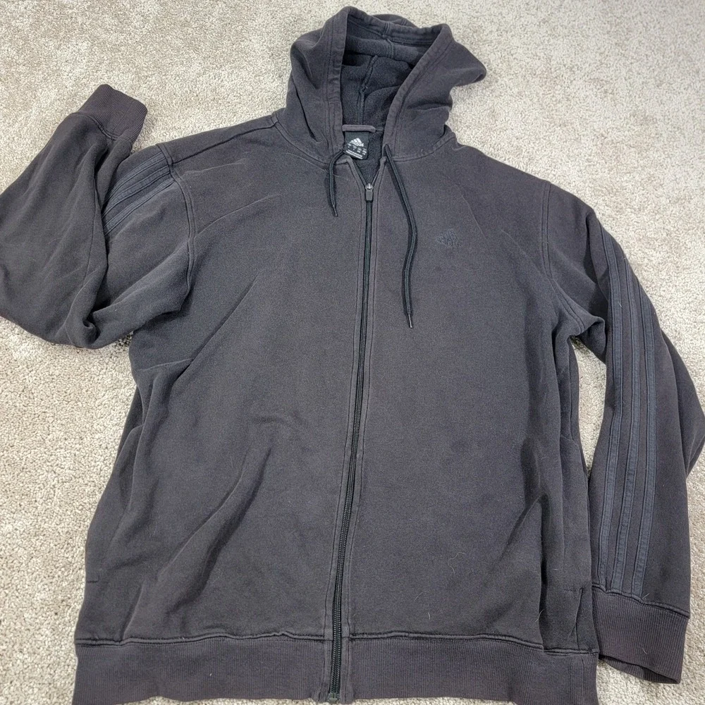Adidas Men's Zip Up Hoodie Track Jacket 3 Stripe Full Zip Gray Size Large